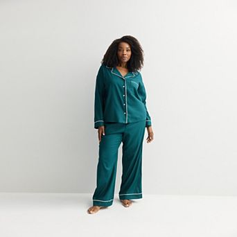 Plus Size Sonoma Goods For Life® 2 pc Woven Notch Pajama Top & Pajama Bottoms Set