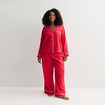 Plus Size Sonoma Goods For Life® 2 pc Woven Notch Pajama Top & Pajama Bottoms Set