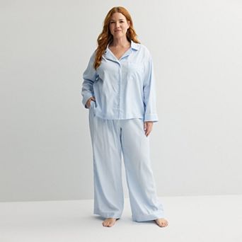 Plus Size Sonoma Goods For Life® 2 pc Woven Notch Pajama Top & Pajama Bottoms Set