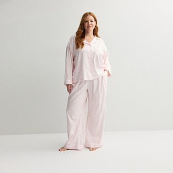 Plus Size Sonoma Goods For Life® 2 pc Woven Notch Pajama Top & Pajama Bottoms Set