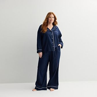 Plus Size Sonoma Goods For Life® 2 pc Woven Notch Pajama Top & Pajama Bottoms Set
