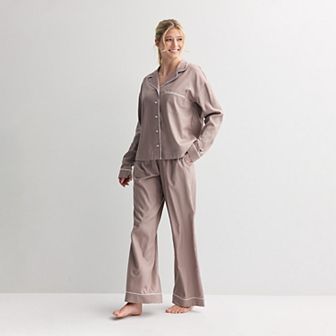 Women's Sonoma Goods For Life® Woven Notch 2 pc Pajama Top & Pajama Bottoms Set
