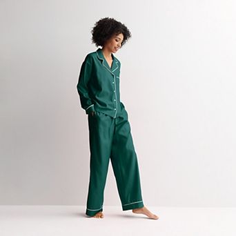 Women's Sonoma Goods For Life® Woven Notch 2 pc Pajama Top & Pajama Bottoms Set