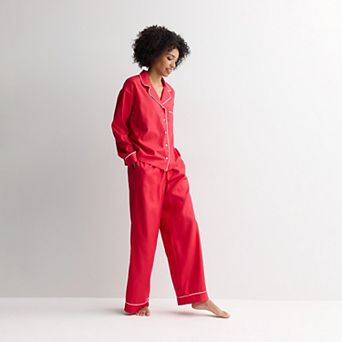 Women's Sonoma Goods For Life® Woven Notch 2 pc Pajama Top & Pajama Bottoms Set
