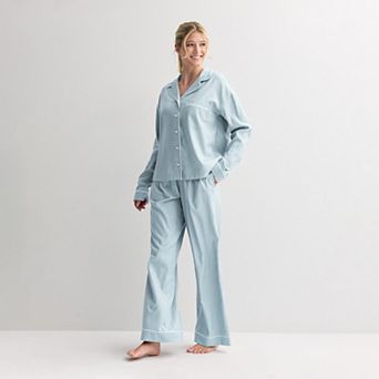 Women's Sonoma Goods For Life® Woven Notch 2 pc Pajama Top & Pajama Bottoms Set
