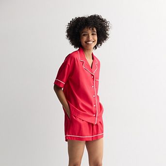 Women's Sonoma Goods For Life® Short Woven Notch 2 pc Pajama Top and Pajama Shorts Set