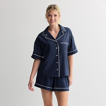 Women's Sonoma Goods For Life® Short Woven Notch 2 pc Pajama Top and Pajama Shorts Set