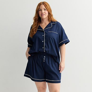 Plus Size Sonoma Goods For Life® 2-pc. Woven Notch Pajama Top & Pajama Shorts Set