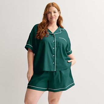 Plus Size Sonoma Goods For Life® 2 pc Woven Notch Pajama Top & Pajama Shorts Set