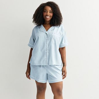 Plus Size Sonoma Goods For Life® 2 pc Woven Notch Pajama Top & Pajama Shorts Set
