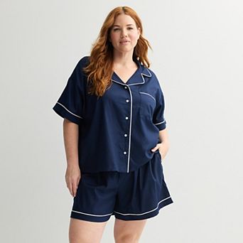 Plus Size Sonoma Goods For Life® 2 pc Woven Notch Pajama Top & Pajama Shorts Set