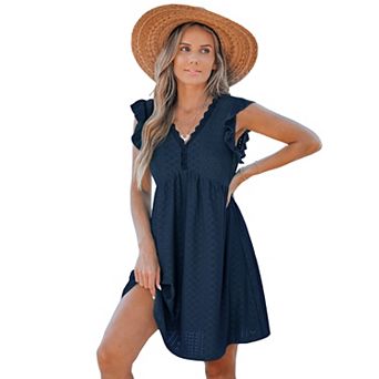 Women's Cupshe Striped Plunging Dolman Flutter Sleeve Midi Cover-Up Dress