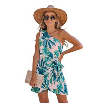 Women's Cupshe Tropical Leaf Print One-Shoulder Mini Dress