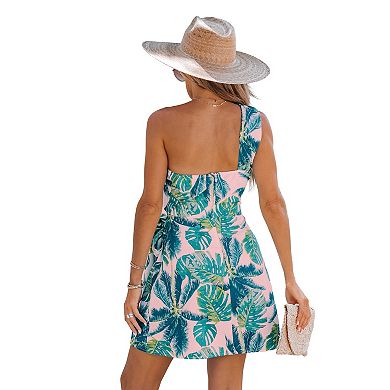Women's CUPSHE Tropical Leaf Print One-Shoulder Mini Dress