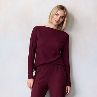 Petite LC Lauren Conrad Long Sleeve Boat Neck Tee