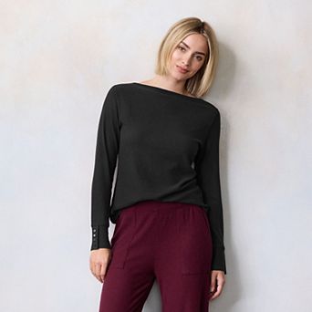 Petite LC Lauren Conrad Long Sleeve Boat Neck Tee