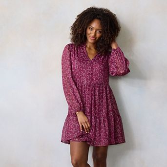 Petite LC Lauren Conrad Babydoll Tiered Shirt Dress