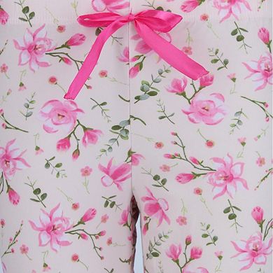 Elegant Emily Women's Floral Polysuede Open Bottom Pajama Pants