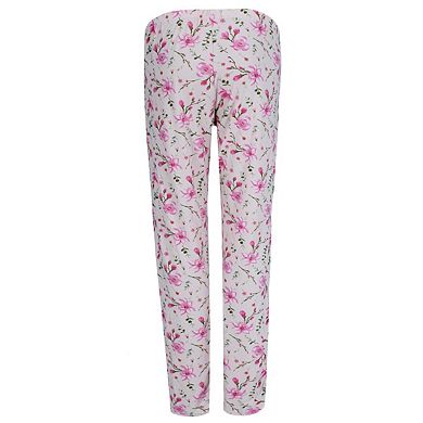 Elegant Emily Women's Floral Polysuede Open Bottom Pajama Pants