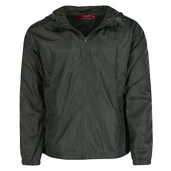 CTM Men's Solid Color Water Resistant Hooded Zip Up Winderbreaker Jacket