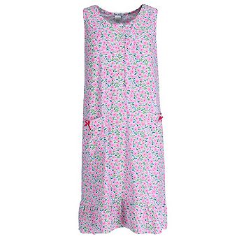 Miss Lillian Women's Floral Henley Ruffle Sleeveless Sleep Gown
