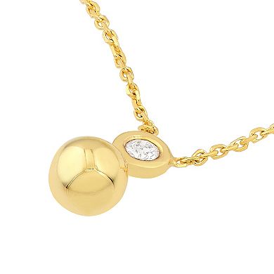 14k Gold Diamond Accent Bezel & 5 mm Bead Necklace