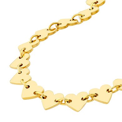 Color Romance 14k Gold Side-by-Side Heart Station Bracelet