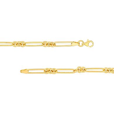 Color Romance 14k Gold 3+1 Hollow Paper Clip Chain Bracelet