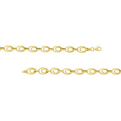 Color Romance 14k Gold Graduated Double Oval Link Bracelet
