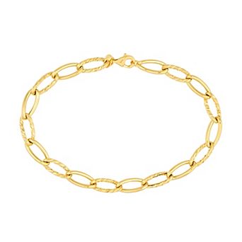 Color Romance 14k Gold Alternating Polished & Textured Oval Link Bracelet