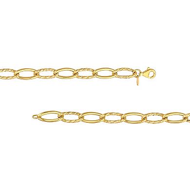 Color Romance 14k Gold Alternating Polished & Textured Oval Link Bracelet