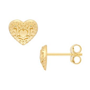 Color Romance 14k Gold Heart Pattern Stud Earrings