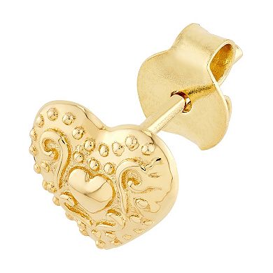 Color Romance 14k Gold Heart Pattern Stud Earrings