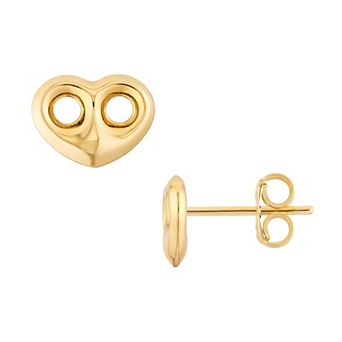 Color Romance 14k Gold Puffed Heart Mariner Stud Earrings