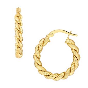 Color Romance 14k Gold 15 mm Rope Twist Hoop Earrings