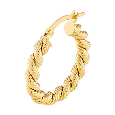 Color Romance 14k Gold 15 mm Rope Twist Hoop Earrings