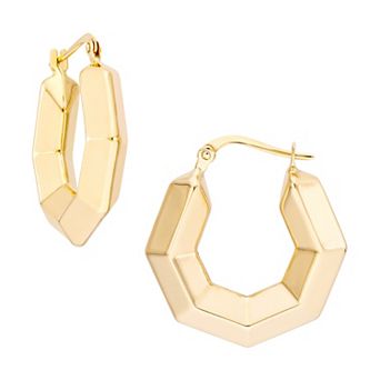 Color Romance 14k Gold 3D Hexagon Hoop Earrings