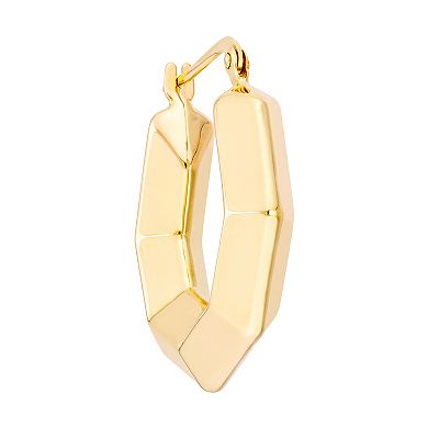 Color Romance 14k Gold 3D Hexagon Hoop Earrings