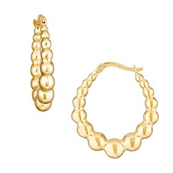 Color Romance 14k Gold Graduated Bead Hoop Earrings