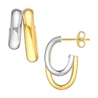 Color Romance Two-Tone 14k Gold Double C-Hoop Earrings