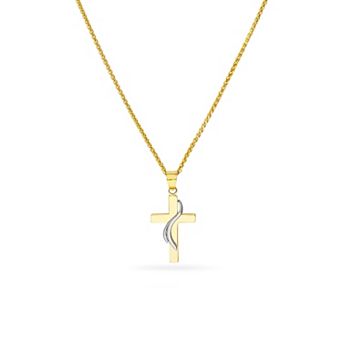 Color Romance Two-Tone 14k Gold Ribbon Cross Pendant Necklace