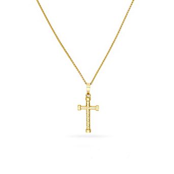 Color Romance 14k Gold Textured Twist Cross Pendant Necklace