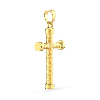 Color Romance 14k Gold Textured Twist Cross Pendant Necklace