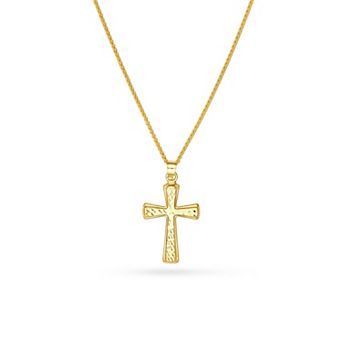 Color Romance 14k Gold Textured Cross Pendant Necklace