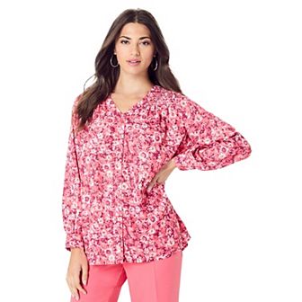 Roaman's Women's Plus Size Smocked V-Neck Tunic