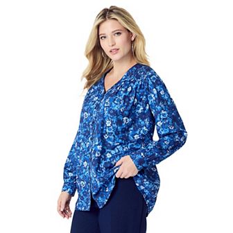 Roaman's Women's Plus Size Smocked V-Neck Tunic