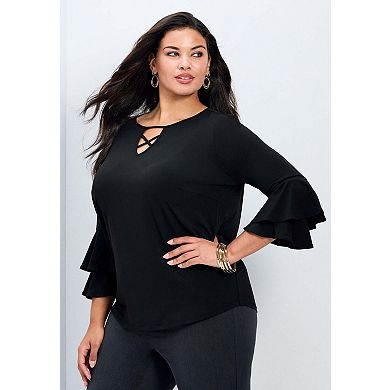 Avenue Women's Plus Size Vienna Bell Sleeve Top