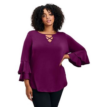 Avenue Women's Plus Size Vienna Bell Sleeve Top