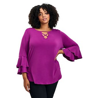 Avenue Women's Plus Size Vienna Bell Sleeve Top
