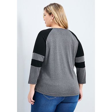 Avenue Women's Plus Size Splice Sleeve Color Top